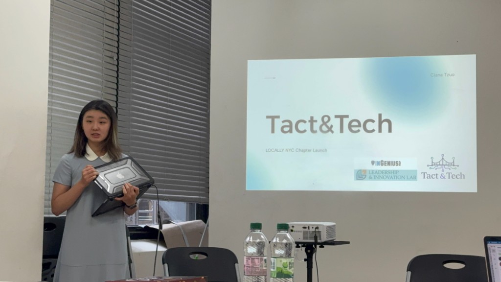 Ciana Tzuo opening the LOCALLY NYC chapter launch with a Tact & Tech title slide
